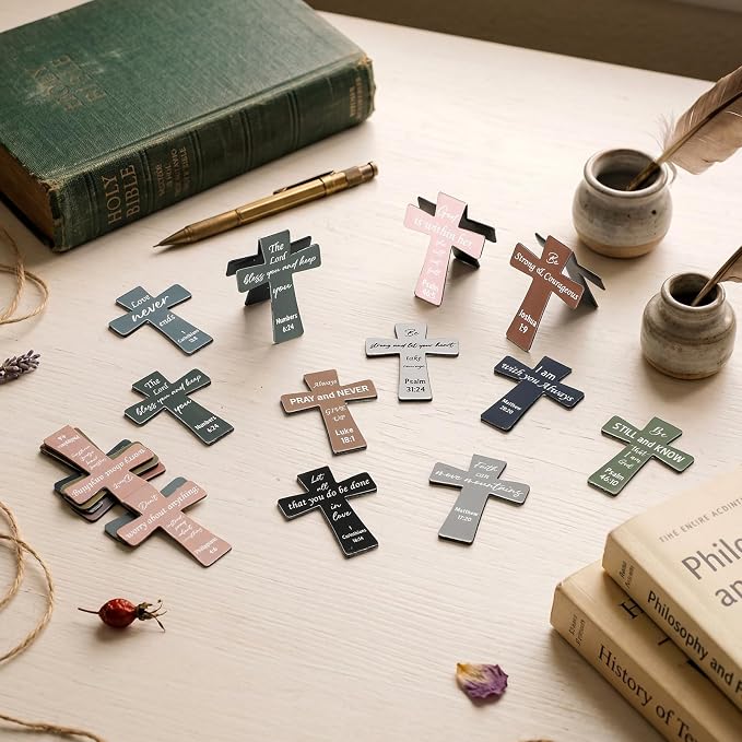 48 Pcs Magnetic Cross Bookmarks Bulk Church Gifts Christian Gifts for Women Bulk Christian Bookmarks Bible Verse Magnetic Page Clips for Women Christmas School Bible Study Group(Solid Color)