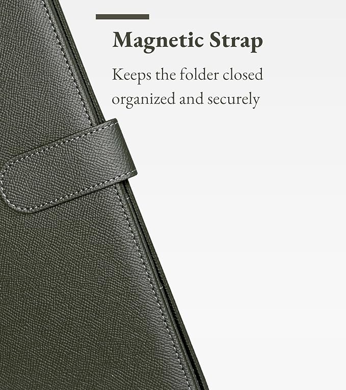 Zreal Padfolio Portfolio for Women & Men, Faux Leather Clipboard with Folder, Resume Document Folder, Legal Pad Holder Fits A4 & Letter Size for Interview, Conference (Olive Green)