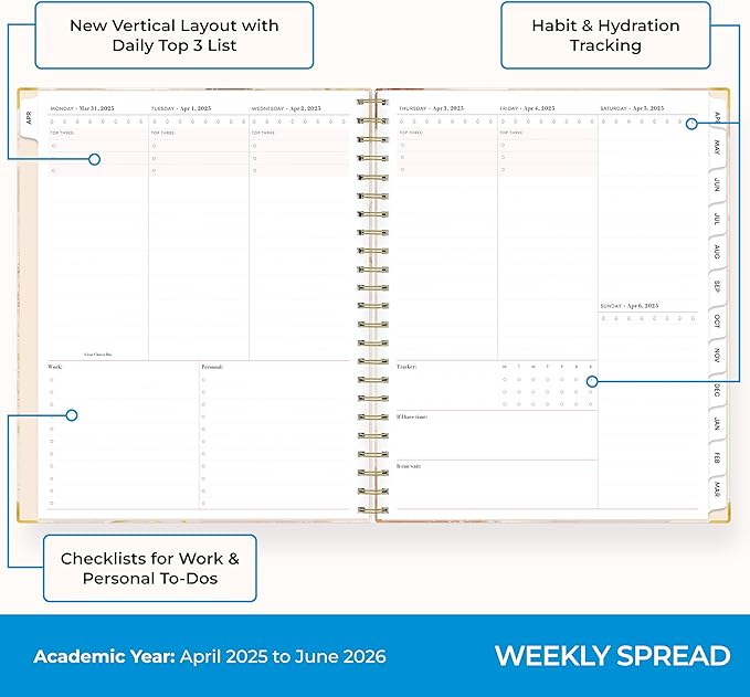 Blue Sky 15 Month 2025-2026 Weekly and Monthly Academic Year Planner Calendar, April 2025 - June 2026, 8.5" x 11", Hard Cover, Wirebound, Laminated Tabs, Storage Pocket, Includes Ruler & Stickers, Henri