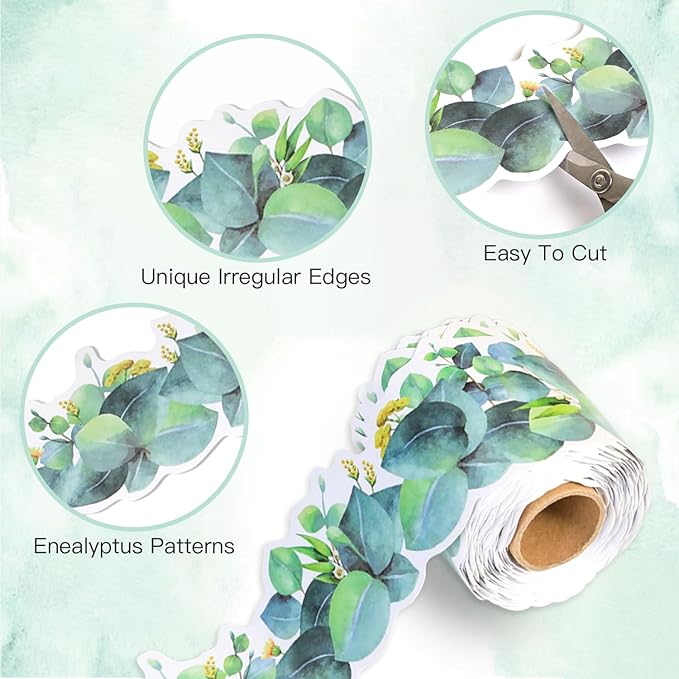 66ft Eucalyptus Bulletin Board Borders Summer Greenery Leaf Plant Theme Rolled Border Trim for School Classroom Blackboard Office Workplace Chalkboard Sage Green Themed Party Wall Decor