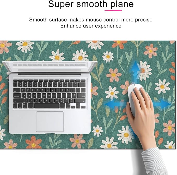 HOMETITUTE Large Mouse Pad 31.5 x 11.8 Inch Daisy Floral Desk Mat Extended Keyboard Pad Non Slip Computer Mouse Pads Waterproof Desk Pad for Office Accessories Gaming Home Workspace Decor