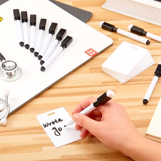 Laumoi 24 Packs Pocket Sized Erasable Notepad Badge Accessory 12 Mini Whiteboard Clipboard Hangs with Badge Mini Whiteboard Small Dry Erase Board with 12 Pieces Dry Erase Marker for Office(Black)