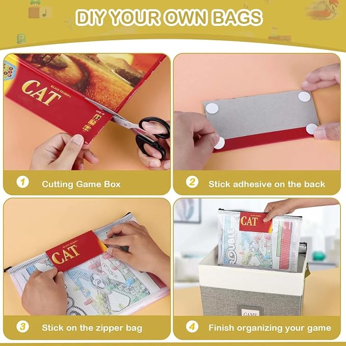 Board Game Organizer with 12pcs Zipper Bags and Writable Stickers, Storage with Lid for Office Supplies, Puzzles, Video Game, Craft Products
