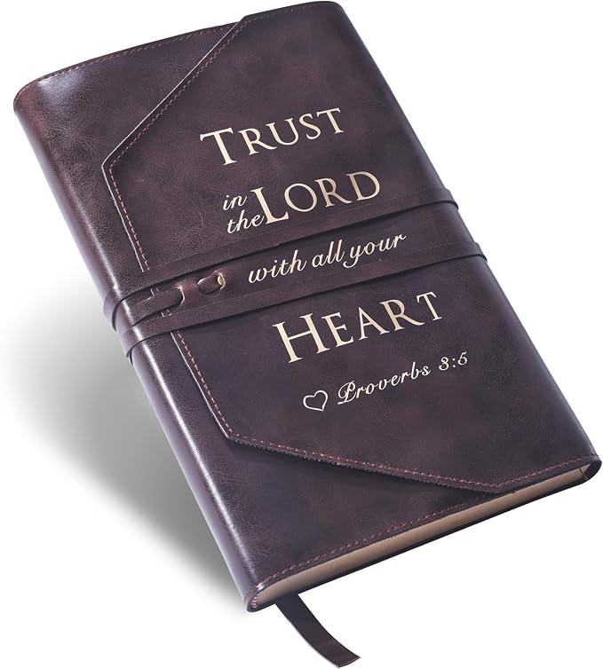 LParkin Luxurious PU Leather Bible Cover for Men and Women - Versatile Bible Case with Adjustable Strap, Ideal Christian Gifts, Trust in the Lord with All Your Heart - Medium