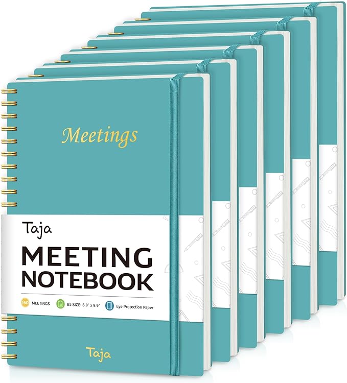6 Pack of Meeting Notebook for Work Organization - Work Planner Notebook with Action Items, Agenda Planner for Note Taking, 160 Pages (6.9" X 9.9") Project Organizer for Men & Women - Blue