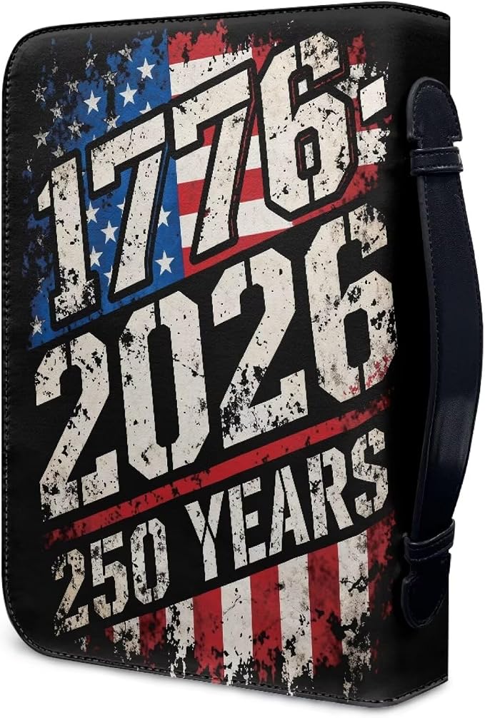 Bible Cover Case for Women, 250 Year USA Waterproof Lightweight Christian Tote Bag with Handle, PU Leather Scripture Tote Bags Patriotism Gifts for Women