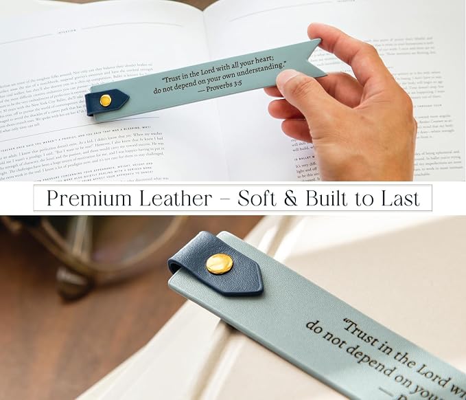 Engraved Leather Bookmark in Blue - Proberbs 3:5 Proverbs Scripture Bookmark, Religious Gift for Bible Study, Baptism, First Communion