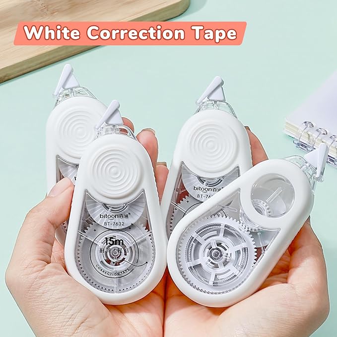 Temiary 4 Pcs White Correction Tape with Dispenser, Smooth Quick Dry Pull Out Tapes for Instant Corrections, 49.2 Ft Easy to Use Tear-Resistant Applicator for Office Note Taking, Journaling (White)