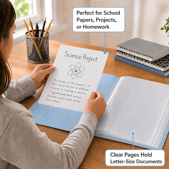 Ultra PRO - 50 Pack Light Blue Heavy Duty 2-Pocket Folders with 6 Clear Internal Pages, Waterproof Poly Project Organizer for School and Office, Fits 8.5 x 11 Letter Size, Customizable Clear Covers