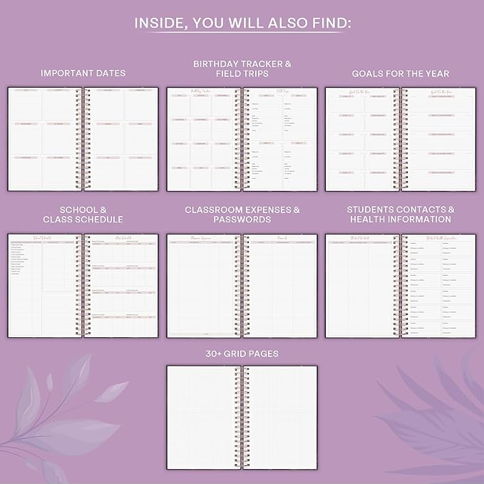 PLANBERRY Teacher Planner – Undated School Year Plan Book for Teachers with Calendars & Lesson Plans – Planner for Classroom Organization & Homeschool – 8”x10.5” Hardcover (Mulberry Velvet)