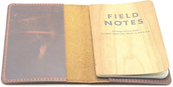 JJNUSA Distressed Leather Checkbook Journal Cover for Field Notes Moleskine Cahier Notebook Pocket size 3.5" X 5.5" Vintage Refillable Notepad Brown