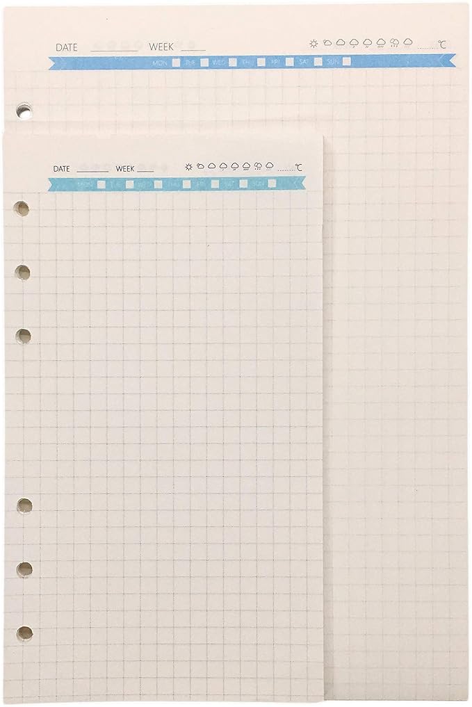 Zelten Refills/Loose Leaves for A5 Cover Ring Binder/Personal Organizer/Planner(A5 6 Holes, Grid Graph Blue)