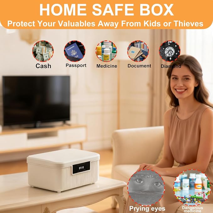 RUIAN Lockable Storage Container Bin, 2.3 Gallon Security Portable Combination Lock Plastic Box, Locked Security Box Suitable for Storing Important Items and Documents (Milk white)