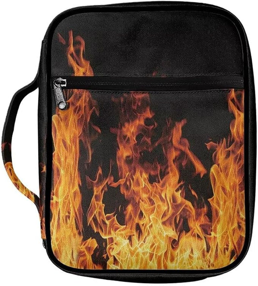 Coldinair Fire Flame Bible Covers for Men Teen Bible Case with Bookmark Large Carrying Book Case Church Bag Bible Protective with Pocket and Zipper