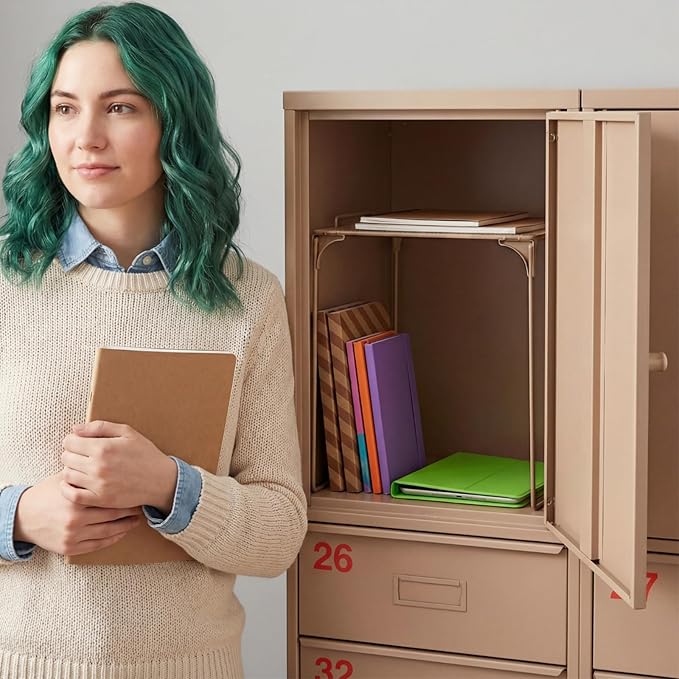 Colarr Brown Locker Organizer Shelf Locker Accessories for Girls Stackable Storage Organization Shelf Area Saver Fits Standard Size for School Office Kitchen and Home