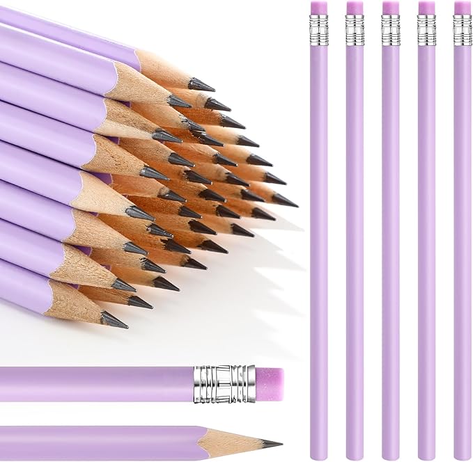 Tinlade 50 Pcs Triangular Grip Pencils Wood Wedding Pencils HB Graphite Pencil Pack Eraser for Baby Shower Drawing Sketching Bridal Shower Office Supplies(Purple)