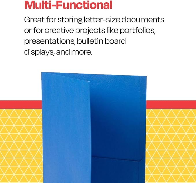 School Smart Extra-Large Folders with Pockets, 9 x 12 Inches, Light Blue, Pack of 25