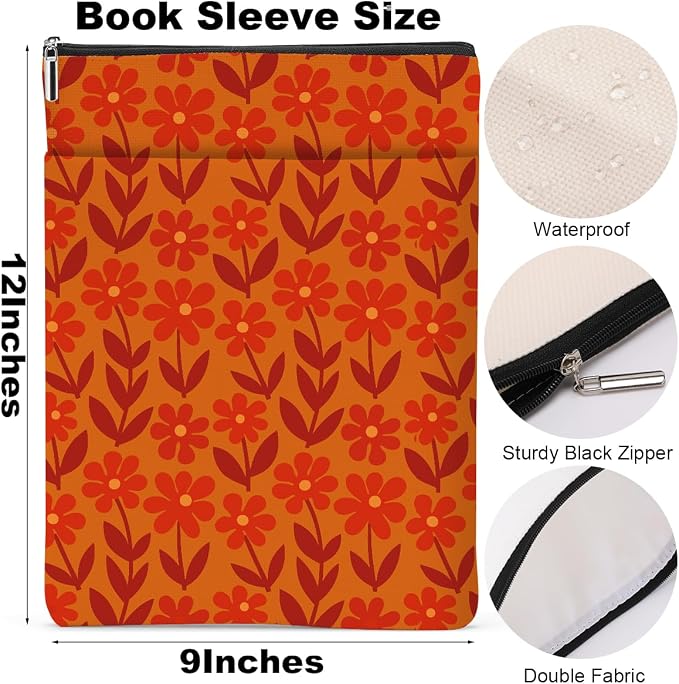 Book Sleeve Book Lovers Gifts Waterproof Books Pouch Protector Cover Reading Accessories Gifts for Women Girls Bookworm Friend Reader Librarian Birthday Wedding Christmas, Aesthetic Red Floral