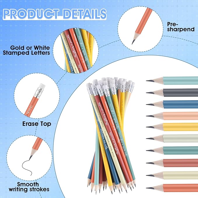 Sabary 30 Pcs Inspirational Pencils Bulk Graduation Gift from Teacher 2 HB Wood Pre Sharpened Pencils Motivational Saying School Gift Teacher Awards for Graduation Party Favor