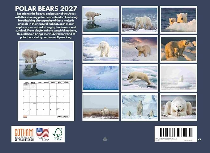 Polar Bear Calendar 2027 Monthly Wall Calender 12 Month