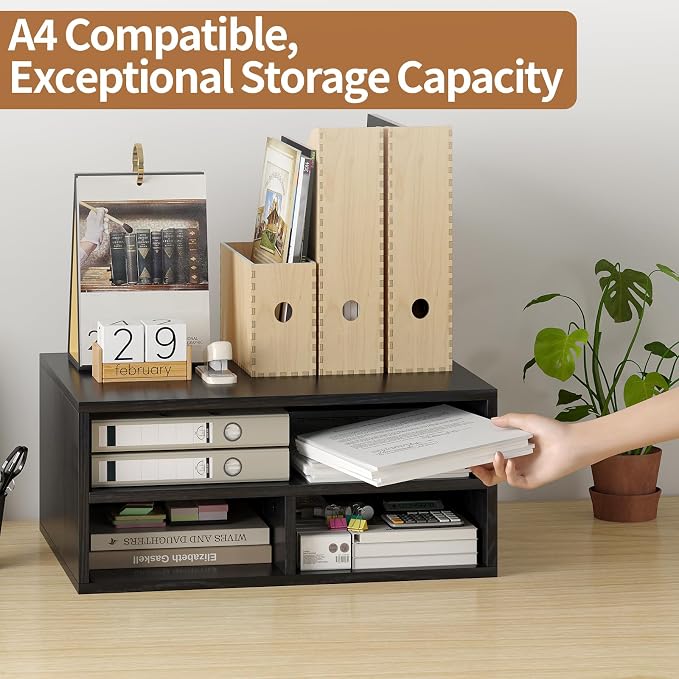 Desktop Printer Table with Storage, 2 Tier Printer Stand for Desk, Desk Organizers and Accessories for Home Office, Black