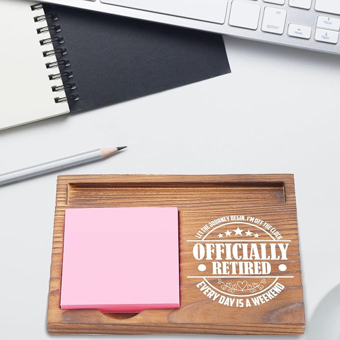 Officially Retired Sticky Note Holder, Retirement Gifts for Retirees, Personalized Let The Journey Begin Desk Organizer EDP160