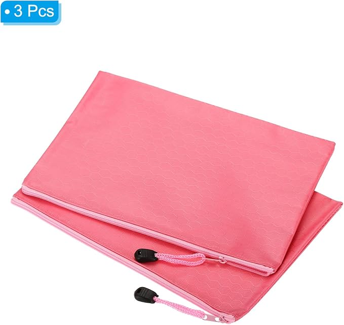 PATIKIL Waterproof Zipper File Bags, 3 Pack A5 Document Holders Pencil Pouch for Office, Pink