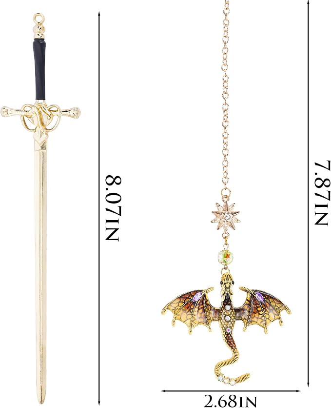 Fantasy Dragon Sword Bookmark - Vintage Metal Book Marks Gifts Unique Charm Page Marker for Reading Lovers Bookish Readers Women Men Boys Student Teacher Birthday School Accessories