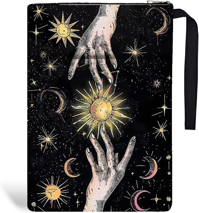 1pc Book Sleeve with Zipper 13.4x9.45 inches(34x24cm) Hands and Sun Book Pouches Book Covers Washable Fabric Book Protectors for Book Lovers