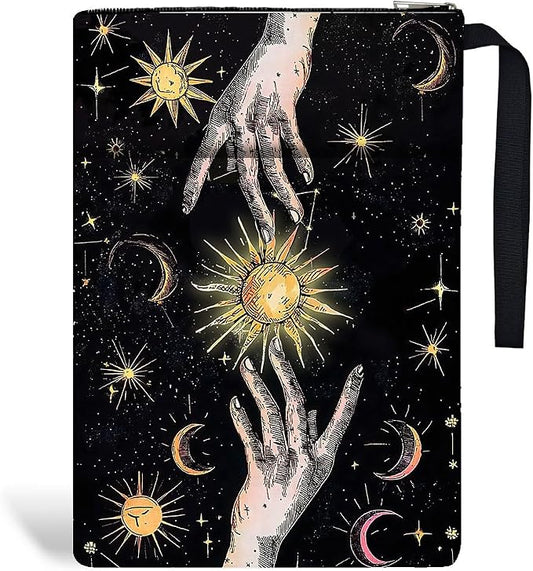 1pc Book Sleeve with Zipper 13.4x9.45 inches(34x24cm) Hands and Sun Book Pouches Book Covers Washable Fabric Book Protectors for Book Lovers