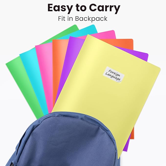 Sooez 6Pack Folders with Pockets, Pastels Colors, Heavy Duty Pocket Folder, Plastic Folders with Pockets, 2-Pocket Folder Bulk, Aesthetic File Folder, Back to School Office Filing Supplies