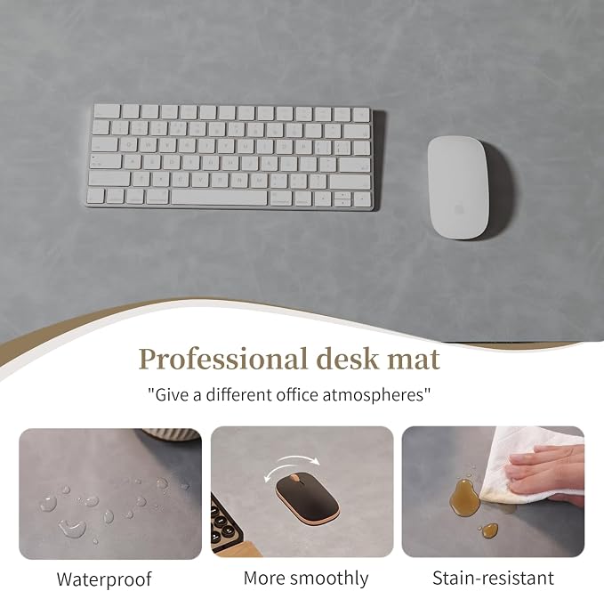 Leather 17.7" x 39.37 Desk pad for Computer and laptops, Ideal for Gaming and Office use, Large Mouse pad and Keyboard mat,Desk mat for man. A complimentary Wrist pad and Phone Stand.(Gemstone Gray)