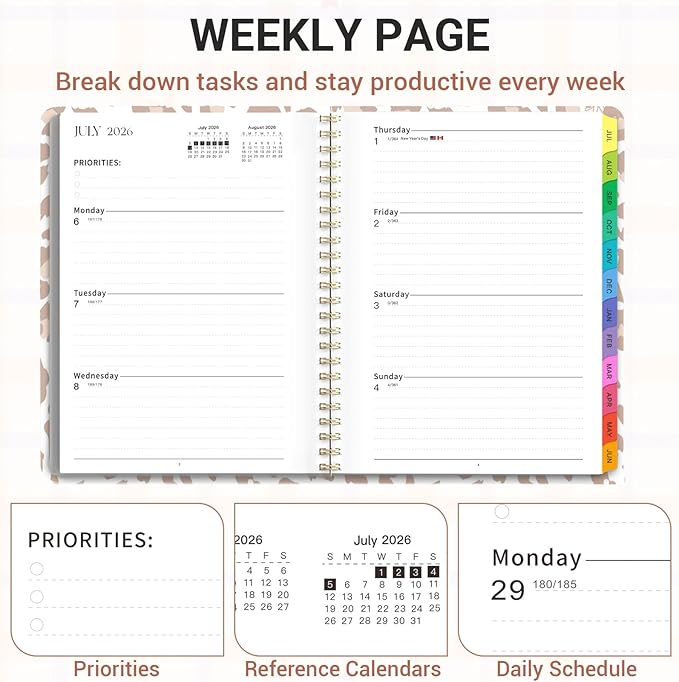 Academic Planner 2026–2027, Weekly & Monthly Calendar Planner, July 2026 – June 2027, Hardcover Agenda Book with Tabs, A5 (6.3" x 8.5"), Daily Organizer for Students, Teachers & School Supplies, Pink Leopard (Jul 2026–Jun 2027)