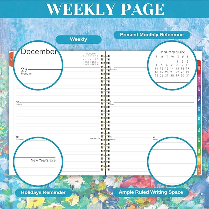 2026 Planner - 9" x 11", 2026 Planner Weekly & Monthly, JAN.2026 - DEC.2026, 2026 Calendar with Sturdy Cover, Premium Paper, Twin-wire Binding, Monthly Tabs