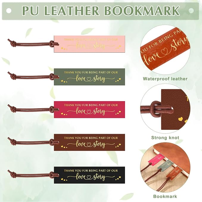 Dispowreath 100 Sets Wedding Favors for Guests Bulk Includes PU Leather Bookmarks Cards and Organza Bags Bridal Shower Thank You Gifts Wedding Welcome Gifts Recuerdos para Boda