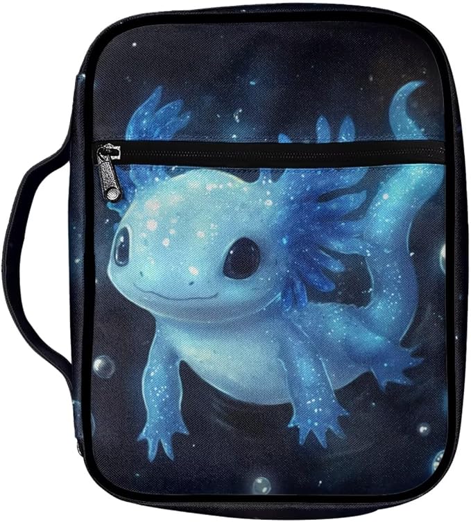 Coldinair Blue Axolotl Bible Cover for Kids Boy,Protective Book Cover Bible Case Carrier Carrying Organizer Purse Handbag with Zipper Pockets Church Bag