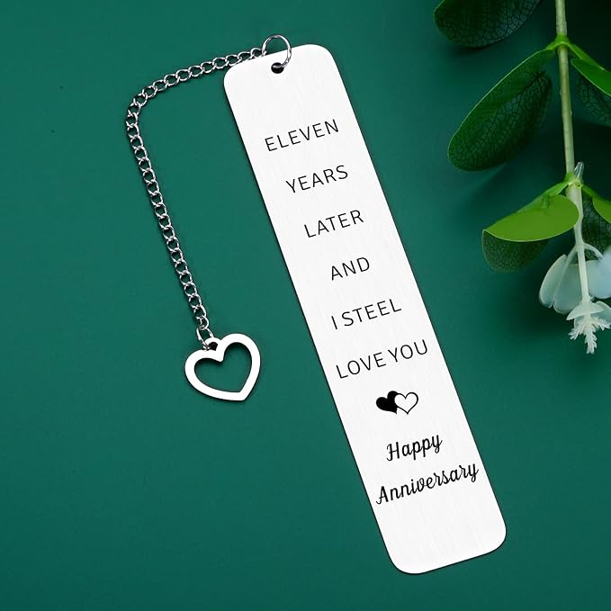 11 Year Anniversary Steel Gifts for Couple 11th Wedding Anniversary Day Gifts for Men Women Steel Gift for 11th Anniversarys Husband Gift from Wife 11th Anniversarys Bookmark Valentine Christmas