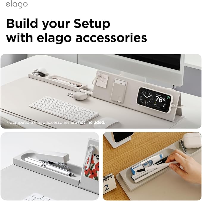 elago Smart Magnetic Desk Mat Pencil Tray – Soft Silicone Organizer for Office Supplies, AirPods, Glasses, Pens – Noise-Free, Non-Slip, Washable, Item for Desk Management [Medium] (Stone)