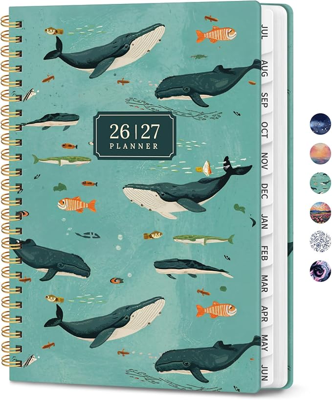 Planner 2026-2027, Monthly and Weekly Calendar Academic Planner July 2026 - June 2027, Hardcover Student Teacher Planning Agenda Book with Tabs, Perfect for Office School Supplies, A5 (6.3" x 8.5") - Depths Whale