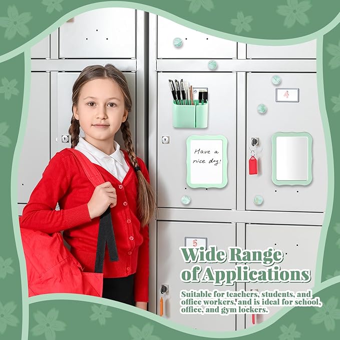 QOUBAI 11 Pcs School Lockers Magnetic Decor Green Locker Accessories Kit with Magnetic Mirror Whiteboard Pen Holder Buckles Lockers Organizer Decorations Locker Essentials for Back to School Supplies