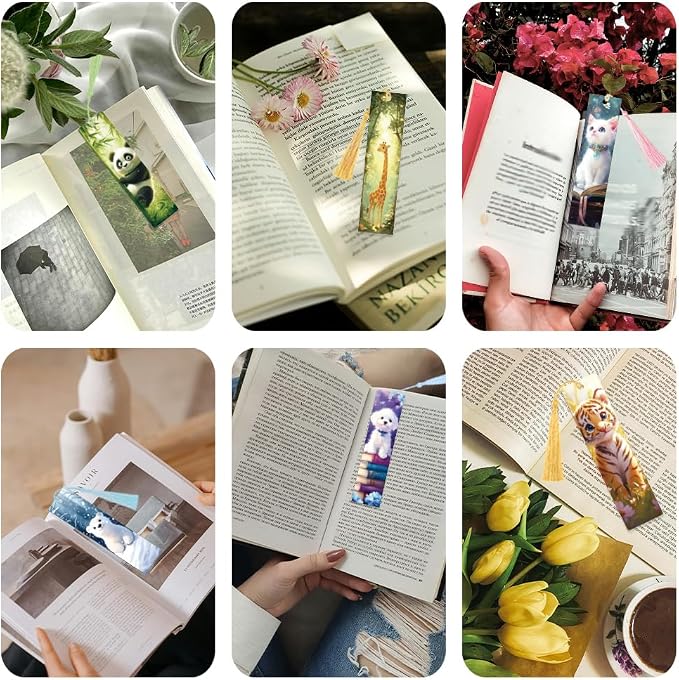 Peacoblue 30pcs UV DTF Bookmarks Transfer Stickers Wraps Animal and Scene for Women Men Reading, Waterproof Bookmarkers Decal(No Blank Bookmarks) for Acrylic Plastic Metal Blank Bookmark