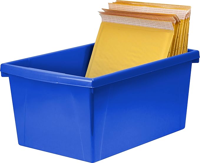 Storex 5.5 Gallon Storage Bin – Plastic Classroom Organizer for Books and Supplies, Blue, 1-Pack (61482C06C)