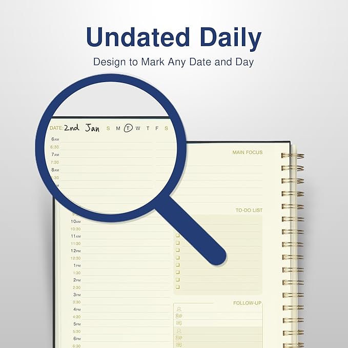 AuroPlanner Undated Daily Planner To Do List Hourly Schedule 2027 2026 2025 Calendar & Holiday Habit Tracker 180 Pages Letter Size 8.5" x 11" Sheets Hardcover Spiral Bound Notebook (Black)