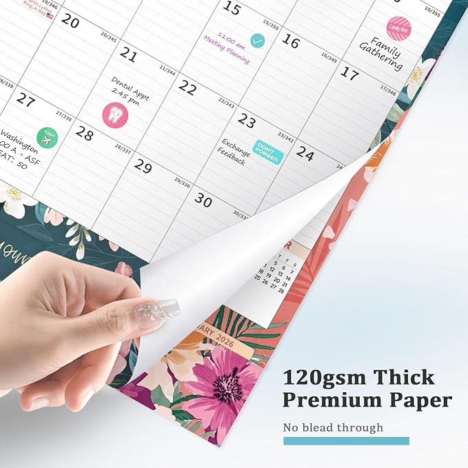 Ospelelf Wall Calendar 2026-2027 with Storage Pocket Monthly Large Planner Pad 17" X 22" with Protective Cover and Stickers for Family Fridge Office Teacher Student January 2026 to June 2027 Retro