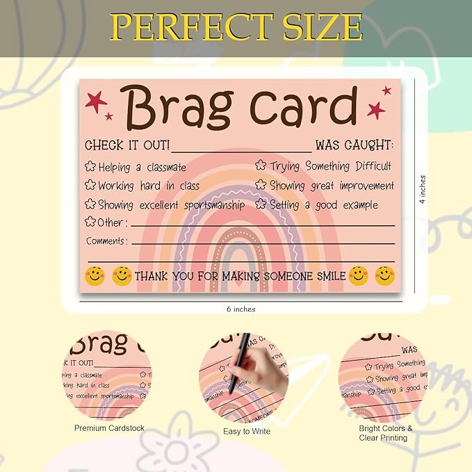 Boho Teacher Mail Brag Cards - 50 Postcards for Positive Notes Home to Parents, Classroom Incentive Cards for Elementary School Teacher Supplies