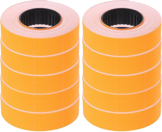 Uonlytech 10 Rolls Double Line Price Label Paper Orange 500 Labels Per Roll Set Compatible with Price Marker Devices for Retail and Office Use