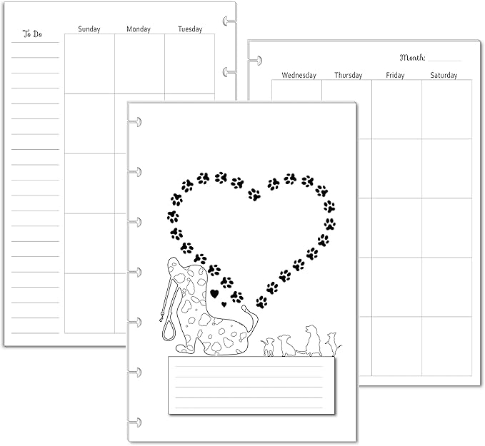Undated Monthly Calendar Refills for Letter, Junior, Classic, Skinny, Mini size Discbound Planners Fİtts Happy Planners Levenger Circa TUL Staples Arc Notebook Office (7-Disc, 4.6"x7", Dog)