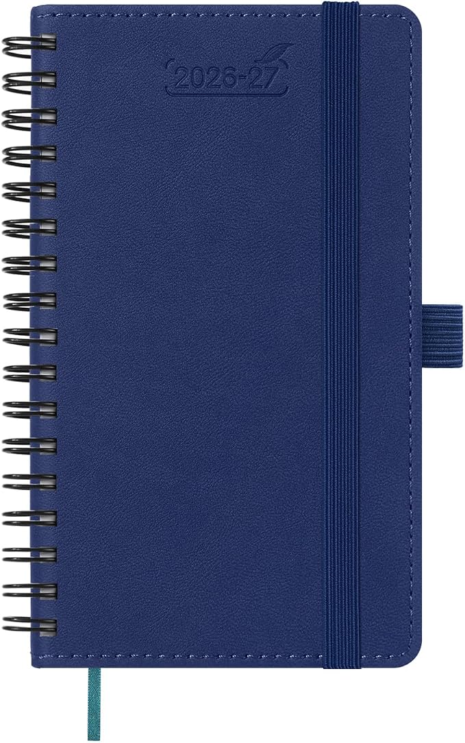 BEZEND Pocket Planner 2026-2027 Weekly and Monthly (3.5" x 6") 18 Months Small Academic Calendar (Jul 26-Dec 27) for Students, Work & Home, Storage Pocket, Spiral PU Leather Softcover -Blueberry