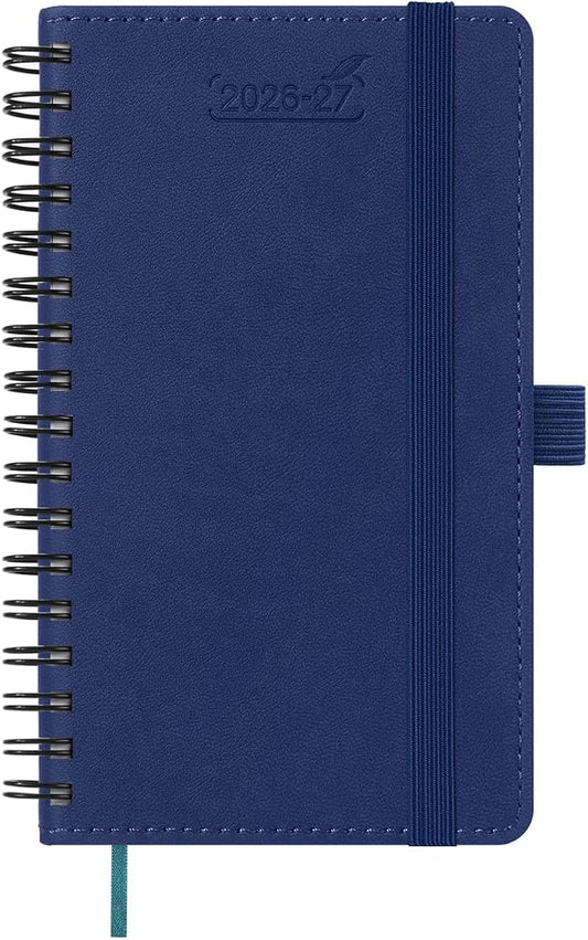 BEZEND Pocket Planner 2026-2027 Weekly and Monthly (3.5" x 6") 18 Months Small Academic Calendar (Jul 26-Dec 27) for Students, Work & Home, Storage Pocket, Spiral PU Leather Softcover -Blueberry