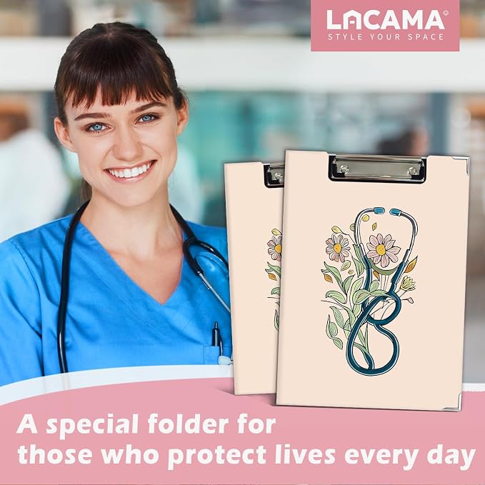 Lacama Nurse Clipboard GIFS for Women, Vintage Nursing School Office Supplies, Floral Stethoscope Project Folders with Metal Clip GIFS for Office Classroom Desk, 12.4x9.25 in